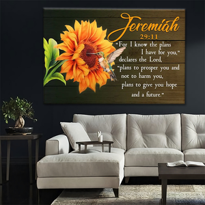 "Perché conosco i piani che ti ho in mente" Erezia 29:11 - Stampe su tela personalizzate con colibrì e girasole per decorazioni estetiche da parete - Product Image 3