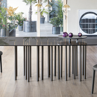 Table à manger design italien moderne avec plateau en verre trempé, meubles de salle à manger, cuisine avec 6 chaises personnalisées