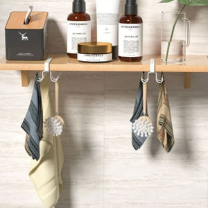 Support de rangement mural en fer sans perçage à double rangée de crochets pour tasses et mugs, organisateur pour armoires de cuisine et étagères de présentation - Product Image 2