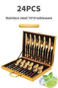 Wholesale 24pcs Gold Stainless Steel Cutlery Set Royal European Spoon Fork and <b>Steak</b> <b>Knife</b> Retro Hollow Design Dinnerware Luxury - Product Image 6