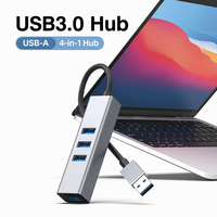 Hub USB 3.0 4 en 1, 4 ports, alliage d'aluminium, gris sidéral, répartiteur 5 Gbps pour ordinateur portable, ordinateur de bureau, clavier, souris, clé USB, imprimante
