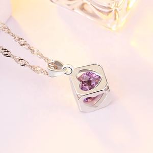 DDC51 perak murni 925 wanita berongga 4A zirkon cinta hati kubus persegi Cz liontin kebahagiaan untuk kalung pernikahan - Product Image 3