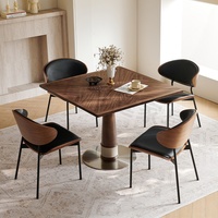 Ensemble de table et chaises de salle à manger extensible de style vintage haut de gamme, plateau en noyer noir, pieds en métal, 6 places, meubles pour la maison