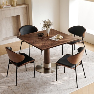 Juego de Mesa y Sillas de <span class=keywords><strong>Comedor</strong></span> Redondas Extensibles de <span class=keywords><strong>Estilo</strong></span> Vintage Premium con Tablero de Nogal Negro y Patas de Metal, Muebles de <span class=keywords><strong>Comedor</strong></span> para 6 Personas - Product Image 4