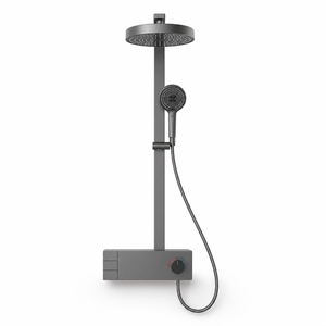 Set Doccia Nero Opaco di Alta Gamma, Set Doccia Rotondo per Bagno, <span class=keywords><strong>Rubinetto</strong></span> a Doppia Maniglia in Ottone Lucidato e Soffione Doccia a Quattro Velocità - Product Image 1
