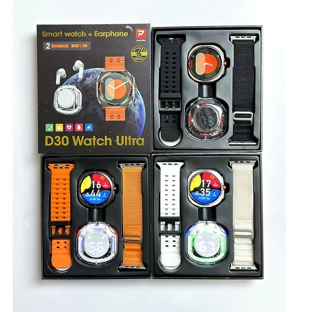 Hot Selling D30 Ultra Smartwatch With Hd Ips Screen Double Band Tws Earbuds 2 in 1 Earphones Smart Fitness Tracker