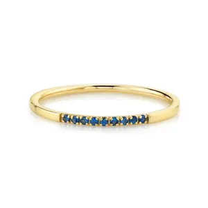 Hot selling 18k gold plated 925 sterling silver blue sapphire pave round band cluster ring