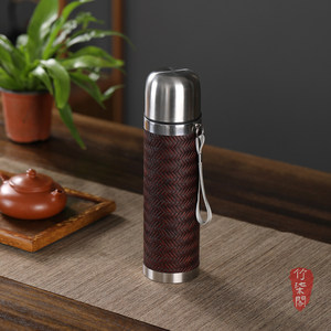 Bamboo Woven Thermos Flask 500Ml Lightweight Portable Travel Water Bottle With Tea Strainer Direct Drinking Cap - Product Image 5