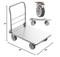 Le chariot pliable robuste en argent équipé de poussoirs rotatifs et de plaques épaissies est durable et silencieux