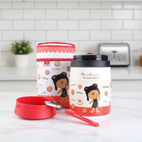 PINKAH Cartoon 890ml 30oz Thermos en acier inoxydable avec cuillère pliable, boîte à lunch sans BPA pour la rentrée scolaire