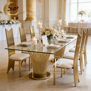 Table de salle à manger ovale moderne de luxe en acier inoxydable doré pour mariés, idéale pour l'hôtellerie et l'extérieur - Product Image 3