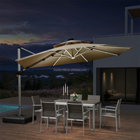 Parapluie moderne à lumière LED à énergie solaire pour le mobilier d'extérieur, les parcs, les hôtels et les villas, les parasols et les bases de patio