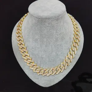 20mm Hip Hop Jewelry Cuban Chain Iced Out Rhinestone Zinc Alloy Rose Gold Plating Miami Cuban Link Chain Necklace Wholesale