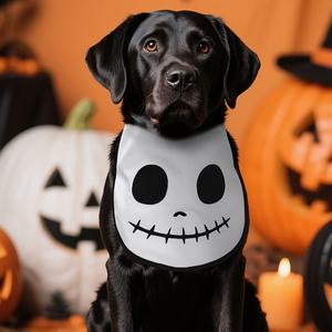 Hand-Crafted <b>Dog</b> Scarf Personalized <b>Halloween</b> Pet <b>Bandana</b> with Luxury & Simple Skull Print Design Made of Polyester - Product Image 2