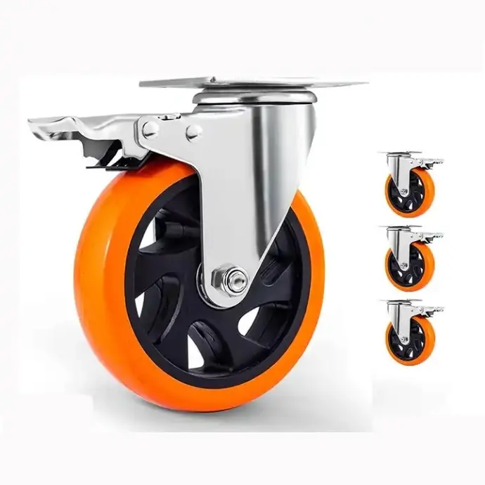 Ruedas giratorias de Pvc naranja para uso de muebles ligeros de alta calidad, ruedas con soporte galvanizado