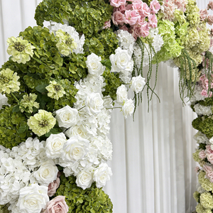 Arco de Flores Artificiales Moderno y Realista, Hecho a Mano con Seda Verde y Rosa, Personalizable, Resistente al Agua, para Decoración de Bodas - Product Image 3