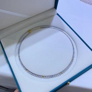 Collar de Perlas Naturales de Cáñamo Genuino con Cuentas Pequeñas de Acero Inoxidable Redondas de 5-4 mm, Cuentas Doradas Pequeñas de Oro de 18K - Product Image 1