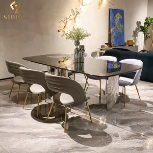 イタリアの家具二重層強化ガラスダイニングテーブル佛山ダイニングルームテーブルセット8人用6人乗り