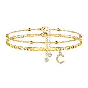 Joyería de moda inicial tobillo alfabeto colgante Cadena de <span class=keywords><strong>pie</strong></span> <span class=keywords><strong>plano</strong></span> doble capa chapado en oro circón 26 letras <span class=keywords><strong>tobillera</strong></span> <span class=keywords><strong>para</strong></span> mujeres niñas - Product Image 5