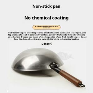 Wok <span class=keywords><strong>en</strong></span> fer forgé <span class=keywords><strong>à</strong></span> la main de style <span class=keywords><strong>ancien</strong></span>, fond rond, antiadhésif, sans revêtement, pour cuisinière <span class=keywords><strong>à</strong></span> gaz et <span class=keywords><strong>à</strong></span> induction, pour la cuisine domestique - Product Image 2