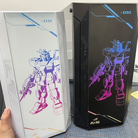 Casing & Tower Komputer Gaming Hongyi 0.5mm SPCC Kaca Tempered Lapisan Hitam ATX/M-ATX/ITX Dengan Kipas RGB dan Pengontrol