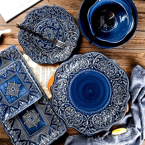 Service de <span class=keywords><strong>vaisselle</strong></span> en céramique de style <span class=keywords><strong>baroque</strong></span> vintage, plateau de service à steak en porcelaine, plateau à salade et à dessert, bol à soupe, <span class=keywords><strong>vaisselle</strong></span> de restaurant - Product Image 3