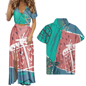 Abbigliamento Coordinato per Coppie, Vestito Estivo da Donna e Camicia da Uomo Personalizzabili <span class=keywords><strong>con</strong></span> Logo, Completo Casual <span class=keywords><strong>con</strong></span> Abiti <span class=keywords><strong>Lunghi</strong></span> - Product Image 4