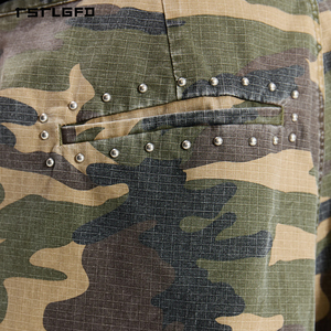 Pantalon large camouflage haut de gamme pour homme, coupe mi-mollet, bords bruts, en mélange de coton, coupe ample, style urbain - Product Image 6