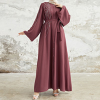Robe de soirée Abaya pour femmes, style moyen-oriental, Dubaï, arabe, musulmane, couleur unie, rayée, perlée, robe longue, robe maxi, robe de l'Aïd