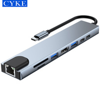 CYKE — Hub 8-en-1 Usb type-c, RJ45, avec lecteur de carte SD/TF, pour ordinateur portable et plus de appareils, 8 ports, CY037