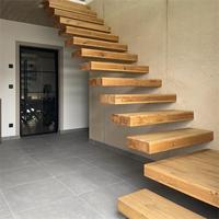 Escaliers flottants en bois dur massif Solution d'escalier droit minimaliste sans cadre pour intérieur extérieur pour salon usage extérieur