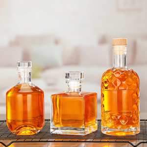 Vertical Striped <strong>Glass</strong> <strong>Bottles</strong> for Fruit Wine Vodka Whisky Liquor Beverages in Multiple Sizes - Product Image 2