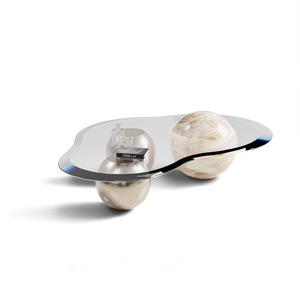 Современная дизайнерская вилла, художественная латунная журнальная столик с мраморной стеклянной столешницей, креативная мебель для гостиной - Product Image 6