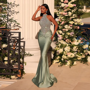 Abito da sera 2025 con cavezza per donna cristalli sirena Vestidos De Soiree Noche Gala musulmana arabica saudita abiti da ballo personalizzati - Product Image 1