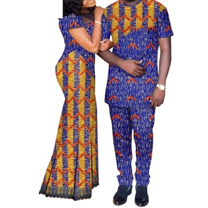 Dashiki pour couples africains <span class=keywords><strong>Bazin</strong></span> riche en coton écologique <span class=keywords><strong>Robe</strong></span> longue en dentelle pour hommes Ensemble de pantalons imprimés africains Vêtements de mariage - Product Image 5