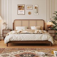 Lit en rotin et bois massif de style chinois vintage, tailles 12m/15m/18m, design multifonctionnel