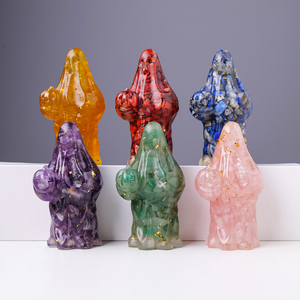 Figurine <span class=keywords><strong>fantôme</strong></span> en résine avec copeaux de cristal naturel et citrouille, statue d'Halloween pour la décoration intérieure, ornement spirituel de guérison Reiki, cadeau - Product Image 3