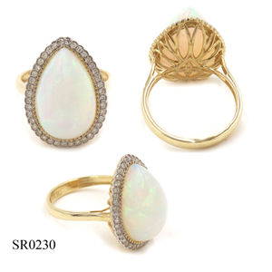 Anillo de Oro 14K con Ópalo (Pera) de 9.94 CT y Diamantes Blancos (Redondos) de 0.32 CT, Anillo con Gema de Ópalo, Anillos de Oro, Anillos de Diamantes, Anillos de Oro de 14K - Product Image 1
