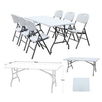 Table pliante portable 6 pieds, blanche, rectangulaire, en plastique, mobilier d'extérieur, pliable, pour jardin, restauration, camping