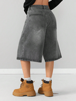Personnalisé Hommes Rétro Vintage Solide Mode Tendance Street Skater Denim Lavé Jeans Bermuda Shorts Super Loose Fit Long Shorts
