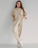Ensemble décontracté deux pièces kaki personnalisé pour femme, avec haut à manches longues à col drapé et pantalon jogger à poches – Fabrication ODM