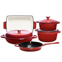 Set Peralatan Masak 8 Buah yang Dapat Disesuaikan, Panci & Wajan Rumah Tangga Multifungsi, Peralatan Dapur Populer, Set Peralatan Masak Enamel Besi Cor