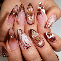 Ongles Press-On Glamnetic Courts Ovales, Faux Ongles Rose Vert Tourbillon avec Accents Dorés ABS, Fraise Matcha, 15 Tailles, Kit de 30 Ongles