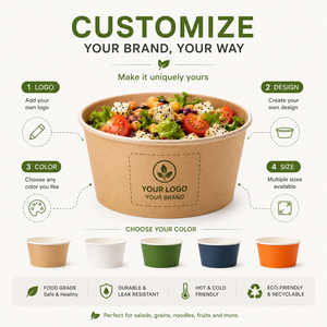 Conteneur en papier pour <span class=keywords><strong>Poke</strong></span> <span class=keywords><strong>Bowl</strong></span>, personnalisable OEM/ODM, jetable, biodégradable, écologique, avec couvercle, pour Vegan-deli, Cloud-kitchen, Gourmet - Product Image 3