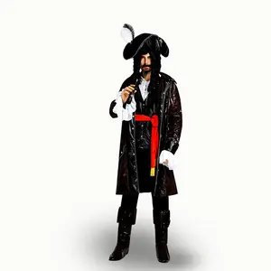 Luxury Cosplay Captain Jack Adult Men Pirate Costume Halloween Outfit with Jacket and Coat