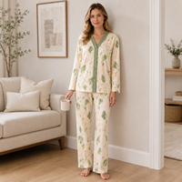 Vente en gros de vêtements de nuit pour femmes personnalisés, ensemble de vêtements de détente en deux pièces avec soutien-gorge intégré, pyjamas en coton pour femmes