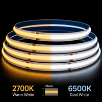 Bande lumineuse LED COB haute densité 576 LED/m, PCB 10 mm, double température de couleur, 12V 24V, CCT réglable, éclairage linéaire