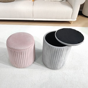 Bailey Supplier Customized Round <strong>Blue</strong> <strong>Velvet</strong> Ottoman Soft <strong>Footstool</strong> Comfortable and Eco-friendly Stool - Product Image 4