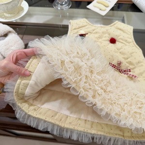 Christmas Girls' Long Sleeve Vest Dress With Tulle Skirt And Pom Poms For Autumn Winter - Product Image 2
