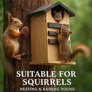 Maison d'oiseau extérieure en bois à motif solide avec fermeture à bouton à ouverture rectangulaire pour écureuils et animaux de compagnie - Product Image 6